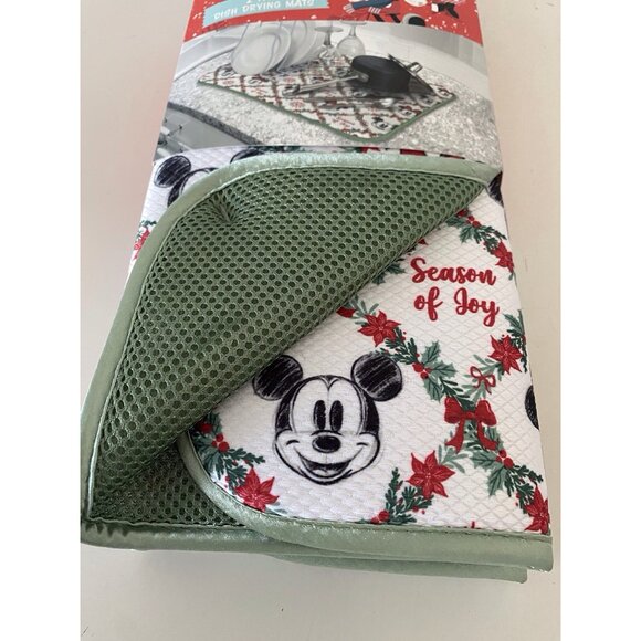 2 Pk Disney Mickey Minnie Dish Drying Mats 16" x 18" Christmas Wreath Holiday - Picture 16 of 16